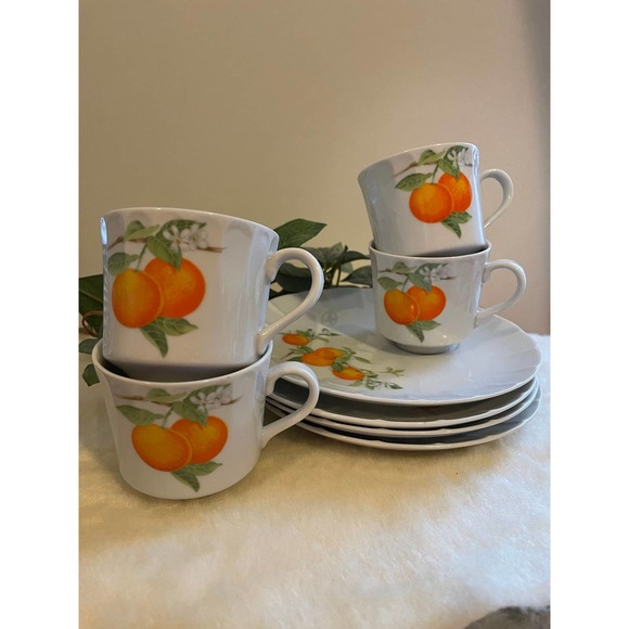 Mandarin the TOSCANY Set of 4 snack plates and cups - Picture 1 of 7